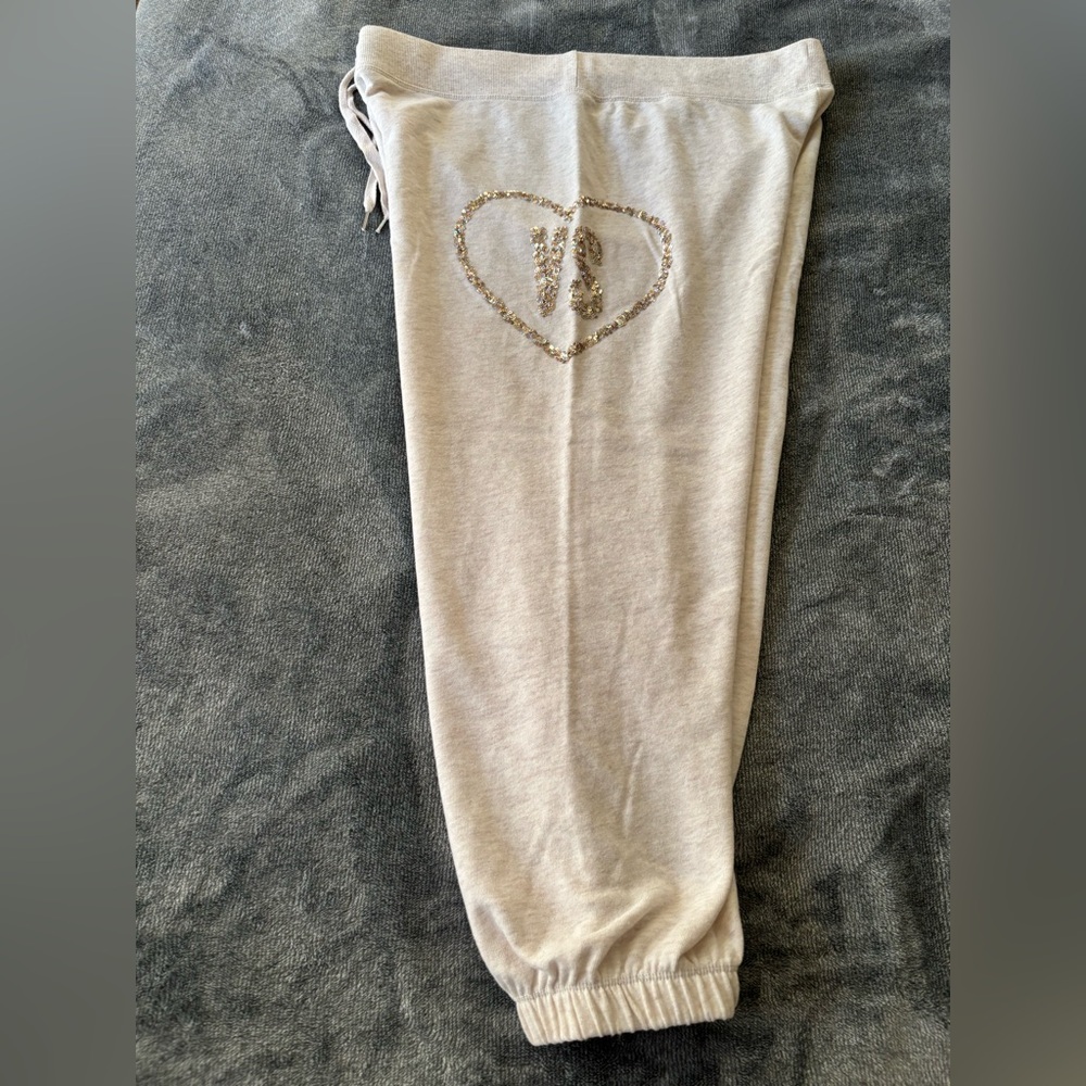 Victoria's Secret Heather Oatmeal Drawstring Flannel Loungewear Pants, size L